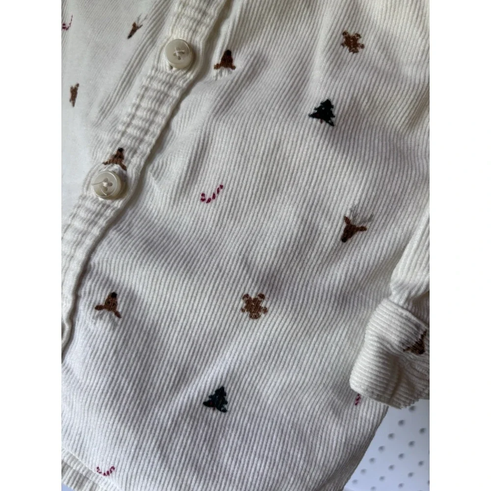 Old Navy Baby Boy 12-18m Corduroy Button Down Shirt Reindeer Christmas Tree
